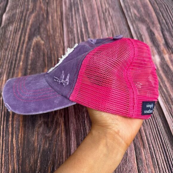 Simply Southern Distressed Mama Bear Womens Cap Pink & Purple Ponytail Back - Picture 4 of 7